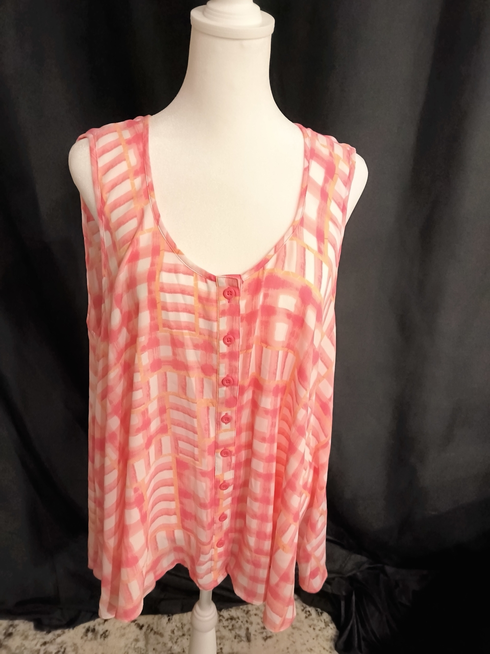 Style & Co. Pink Watercolor Plaid Sleeveless Button-Front Camisole
